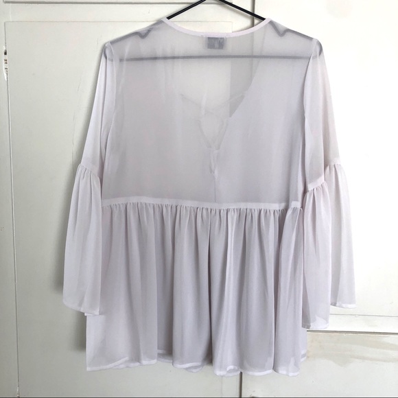 Show Me Your Mumu Babydoll Blouse Small Tie Top White Boho Peasant Romantic Poet - Picture 12 of 12